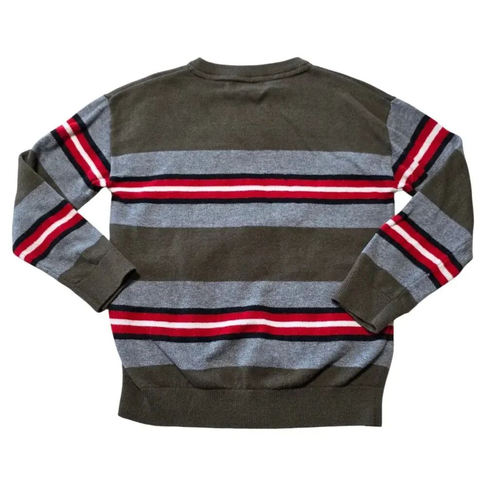 Mayoral Boys Size 6 Striped Knit Sweater Brown Gray Red Crewneck Cotton Blend